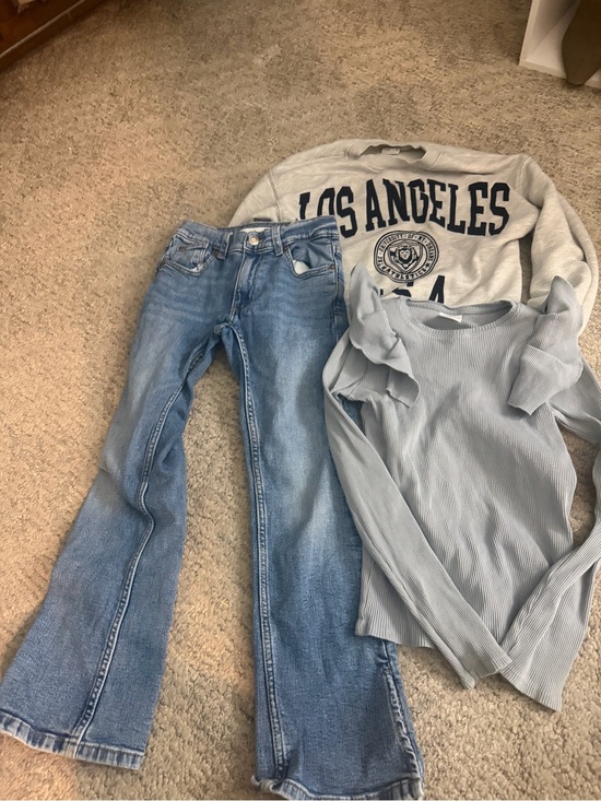 Zara Other - Zara Girls 3 Piece Outfit Bundle Jeans Ruffle Top & LA Sweatshirt Sizes 9–10